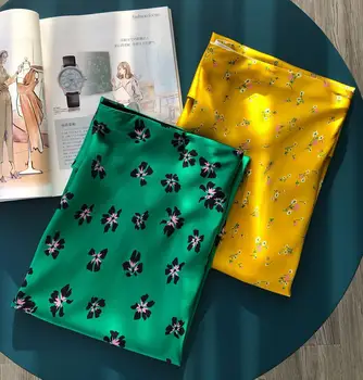 

Women's Satin Silk Trumpet Midi Skirt Flower Printted High Waist Luster Oblique Cut Sexy Wild Stylish Ladies Long Skirts