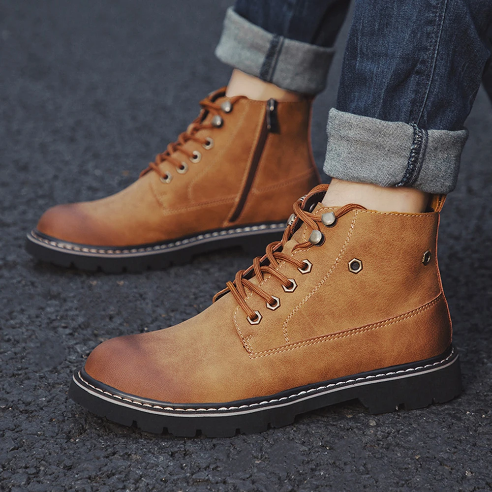 

RELKA New Brand Spring Autumn Winter Ankle Boots Men Fashion Flat Martin Boots Comfortable Leather Cowboy Boots Men Shoes B29