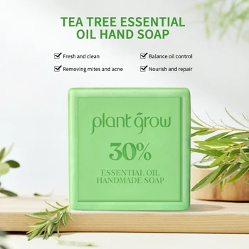 

Tea Tree Essential Soap Anti-Acne Mites Removal Oil Control Deep Cleansing Bath Shower Moisturizing Handmade Soap 100g TSLM1