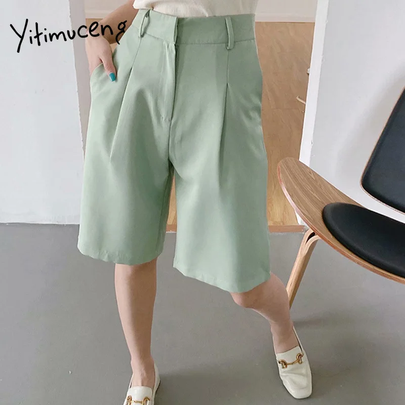 yitimuceng 2 pieces set short and blazer single breasted high waist bermuda shorts sets women green jacket OL elegant outerwear