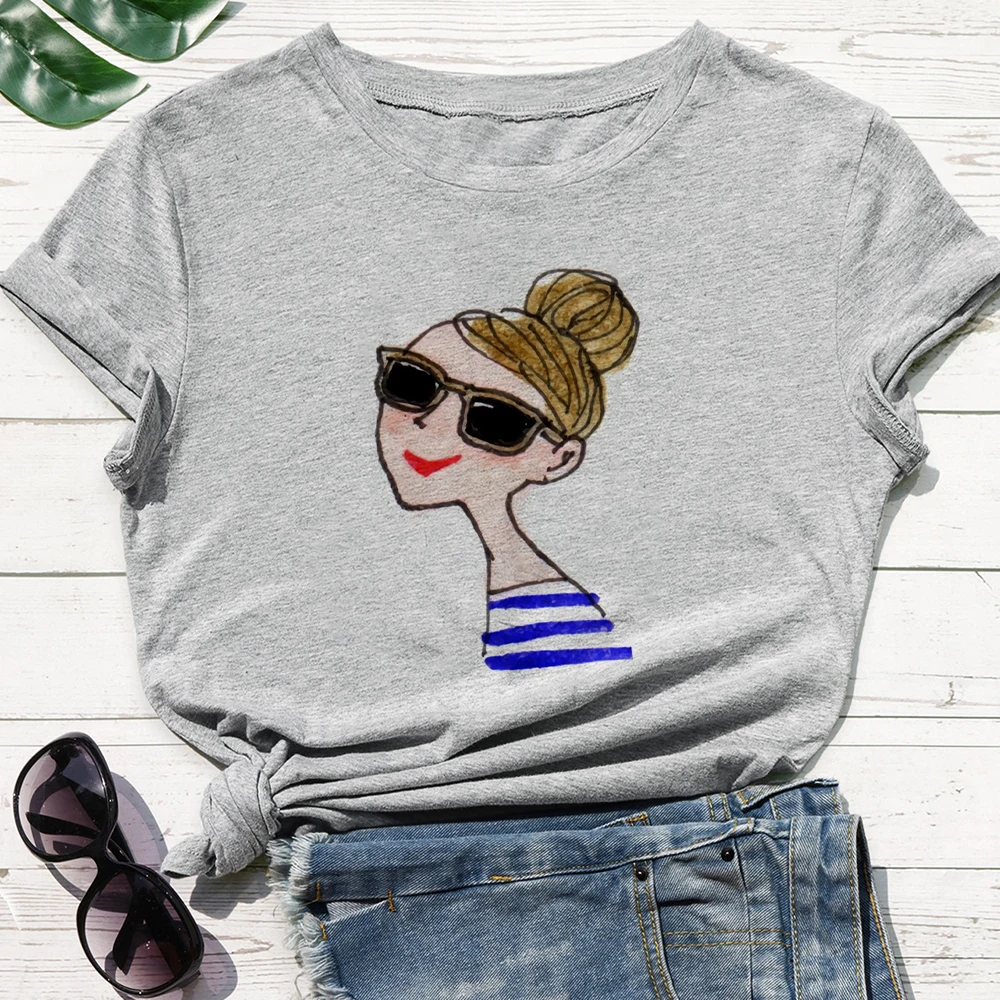 

Summer New T-shirt Women Aesthetic Cartoons Girl Printing Fine Hot Style Tshirt Hipster Casual Cheap Oversize White Grey Tshirt