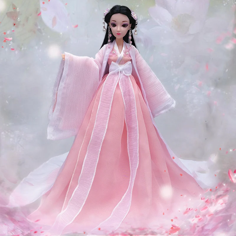 1/6 Scale 30cm Ancient Costume Hanfu Dress Long Hair Fairy Princess Barbi Doll Joints Body Model Toy Gift For Girl C1247 jason tutu 20cm qatar airways airbus a380 airplane model plane model aircraft diecast metal 1 300 scale planes factory wholesale