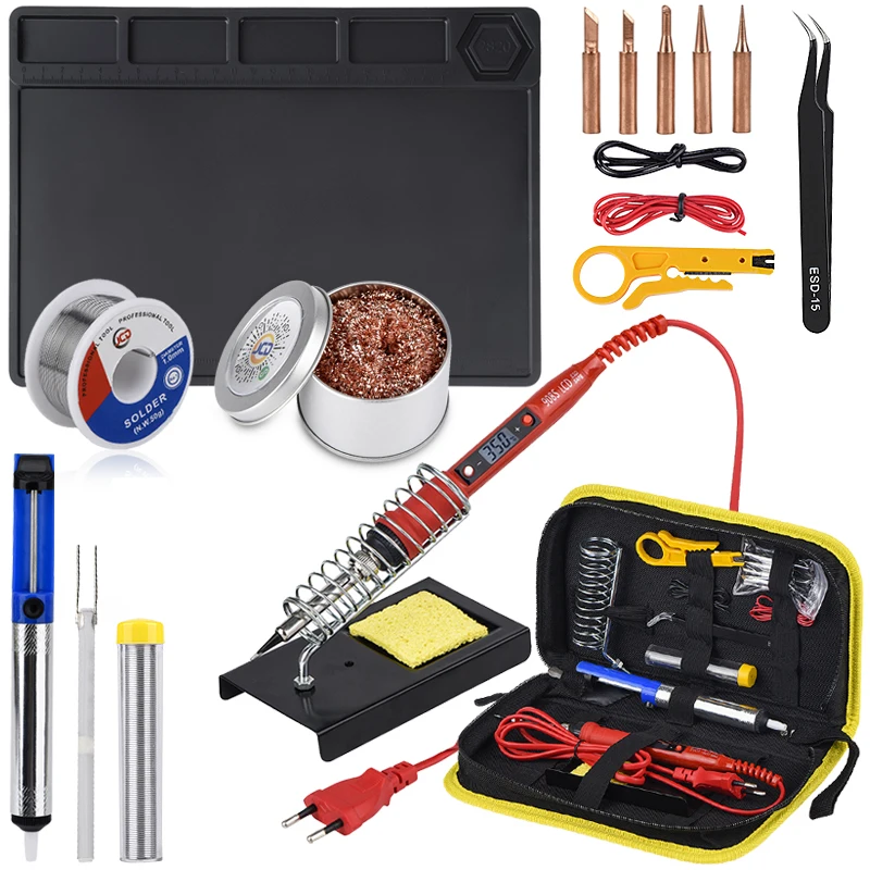 

JCD Industrial Grade Multipurpose Soldering Iron Cloth Bag Kit LCD Control Temperature Heat Insulation Working Mat Welding Tool