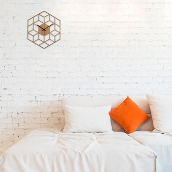 

Bedroom Silent Wall Clock Hexagonal Gift Modern Battery Operated Quartz Bamboo Wood Geometry Home Decor Large Office
