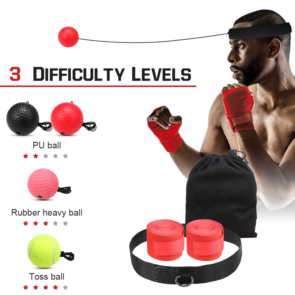Набор для бокса Reflex Ball 3 уровня тренировка удара мяч для бокса Reflex speed боксерская груша с боксерские обмотки для рук скакалка
