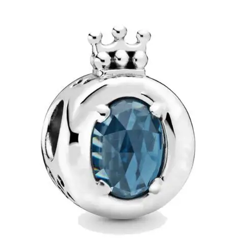 

Original 925 Sterling Silver Bead Blue Crystals Sparkling Crown O Charm Fit Pandora Women Bracelet & Necklace Diy Jewelry