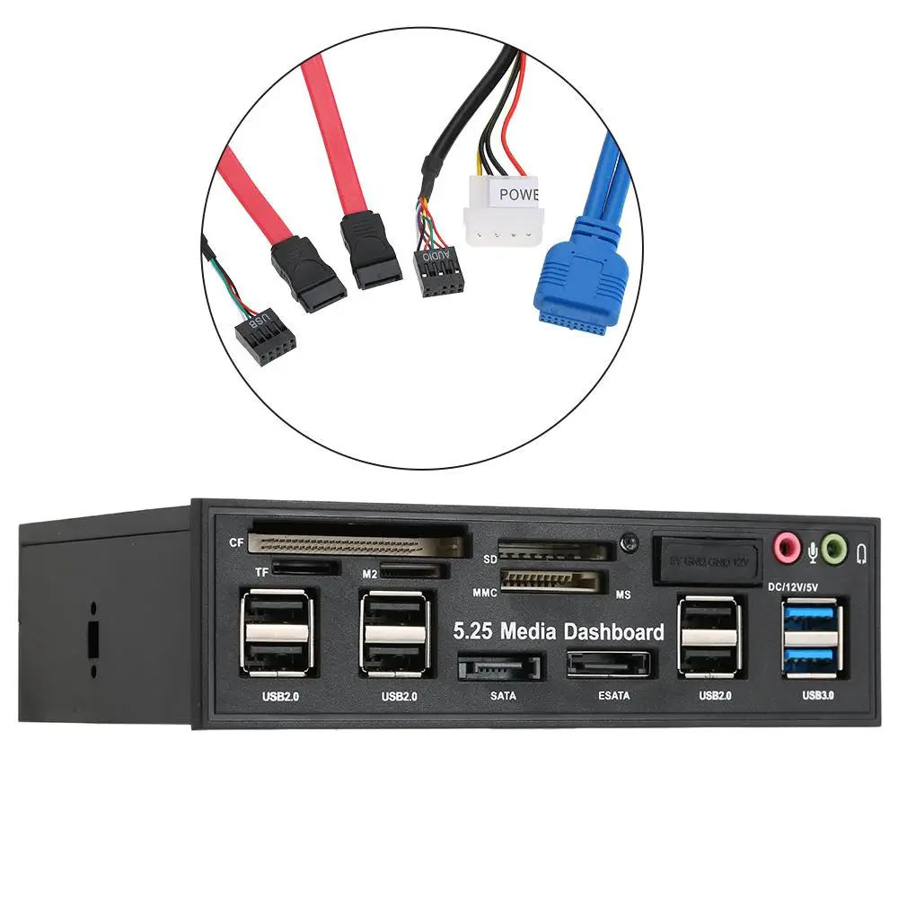 Multi-Function USB 3.0 Hub eSATA SATA Port Internal Card Reader PC Media Front Panel Audio for SD MS CF TF M2 MMC Memory Cards