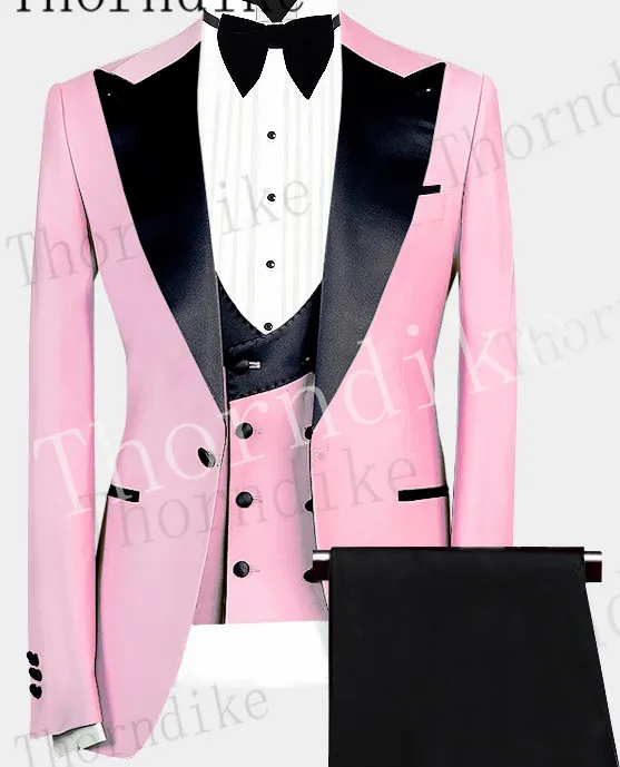 Thorndike Men's Suits 3 Pieces Peaked Lapel Fit Business Regular Prom Tuxedos For Wedding Blazer + Pants + Vest