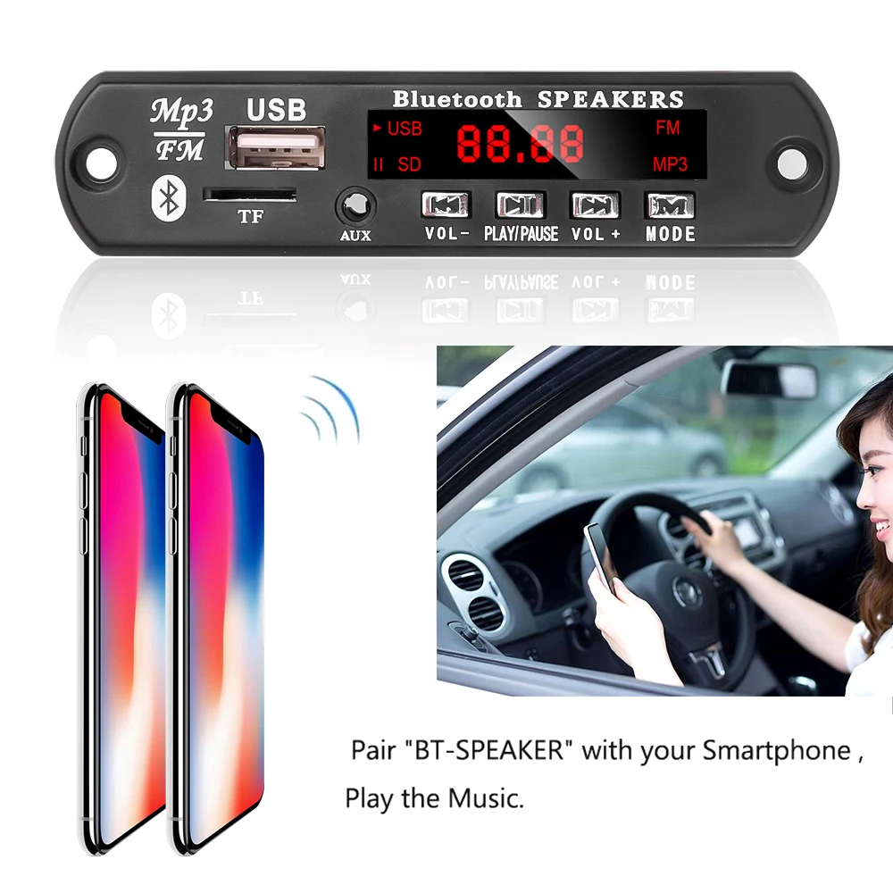Плата MP3 декодера Bluetooth V5.0 аудио модуль Автомобильный плеер USB записи FM AUX Радио 2*15