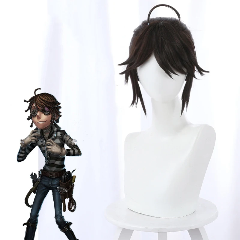 Ktip Up Identity V Wig Cosplay Costume Brown Short Ponytail Synthetic Hair Wigs For Halloween Party Carnival Role Play -Zentai shop online H497d1635bb6240afa29b85782225d754g.jpg