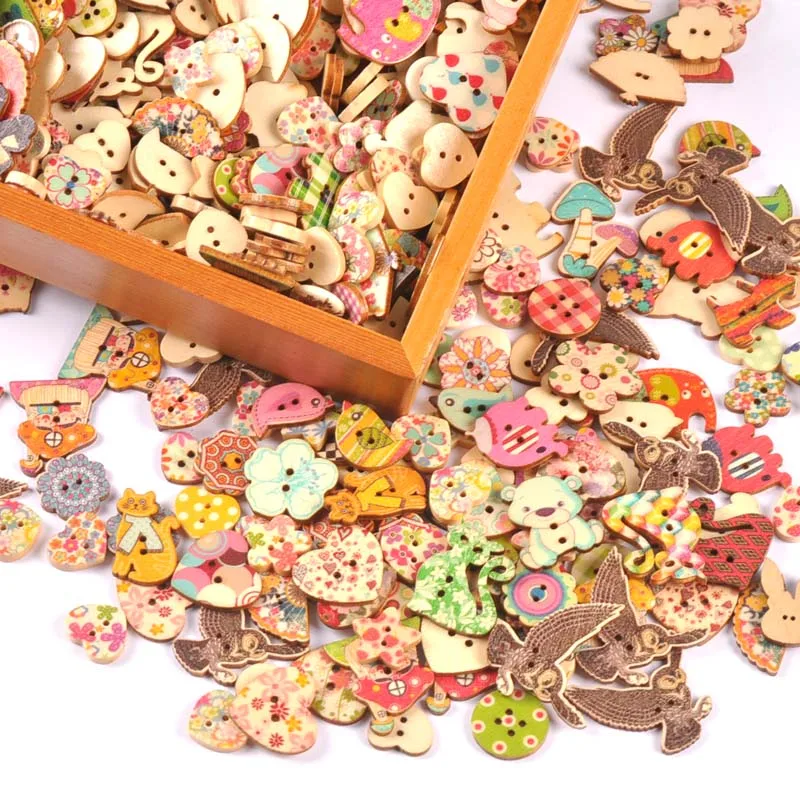 공예품용 혼합 그림 레트로 나무 단추, 스크랩북 바느질 의류, DIY 어린이 의류 용품, 25 개
