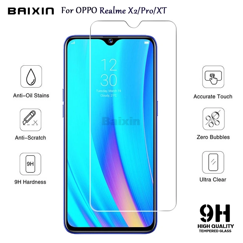 

Baixin 9H HD Tempered Glass on the for OPPO Realme X2 Pro Screen Protector Front Film on OPPO Realme XT