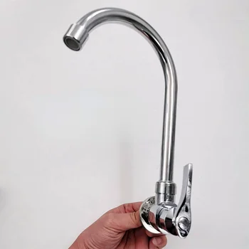대형 육각 수평 단일 감기 벽 싱크 수도꼭지 스테인레스 스틸 가정용 싱크 수도꼭지 주방 빠른 개방 싱크 수도꼭지