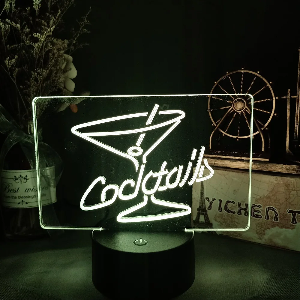 Cocktail LED Night Lamp Acrylic Wineglass Desk Setup Light 7/16 Color Change for Bar Party Home Decor Cool Xmas Birthday Gift wall night light