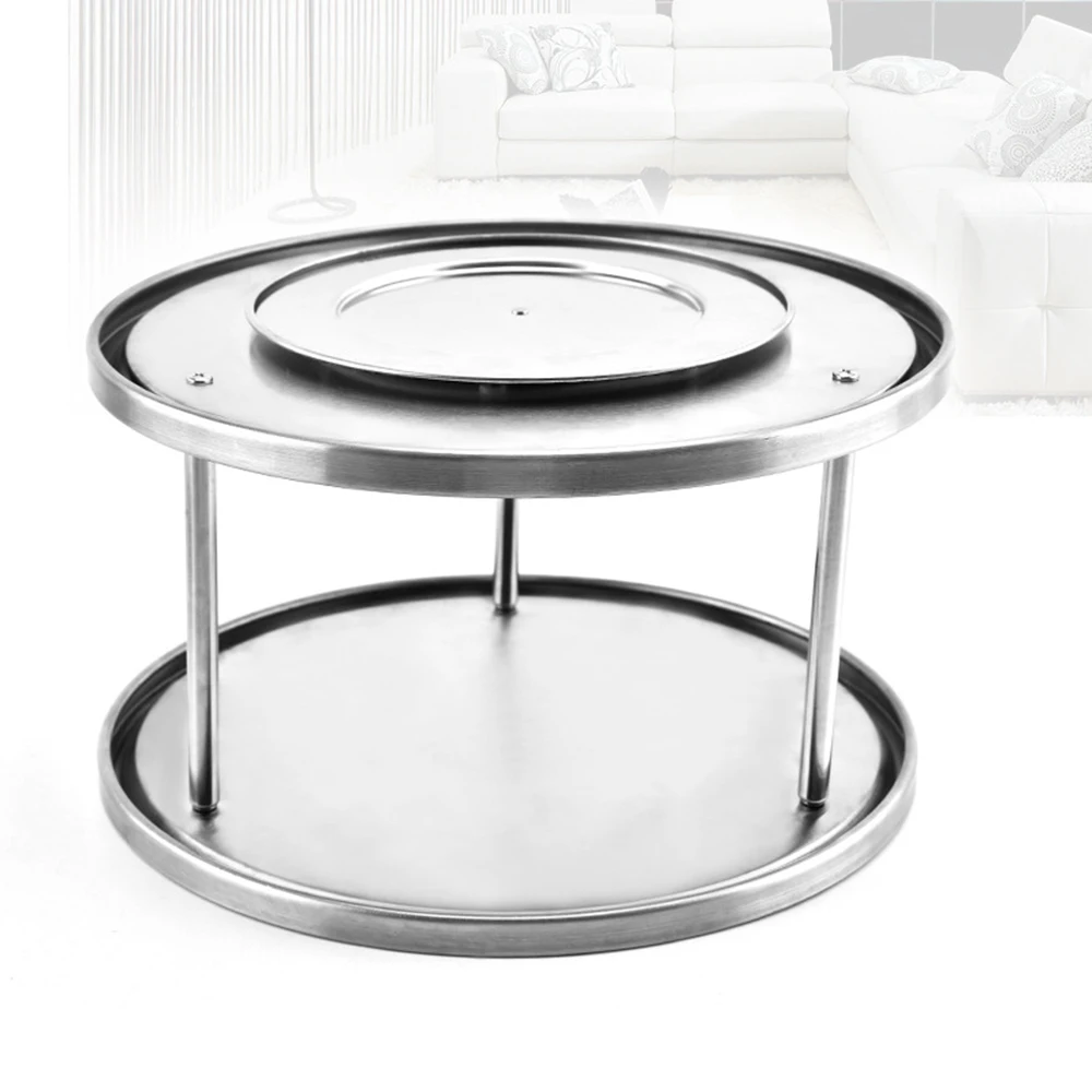 

Spice Rack Stainless Steel Organizer Tray 360 Degree Turntable Rotating 2-Level Tabletop Stand For Dining Table Kitchen Counters