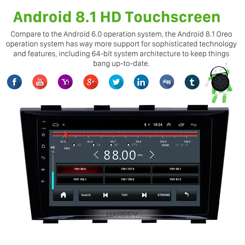 Top Harfey 2 din HD Touchscreen 9" Android 8.1 car GPS Radio for 2009-2015 Geely Emgrand EC8 with Bluetooth AUX support Carplay TPMS 2