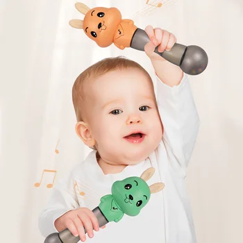 

0-1Y Baby Kids Cute Cartoon Rabbit Musical Rattle Teether Stick Handheld Teether Shaker Rattle Stick Grasping Hand Ring Bell Toy
