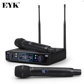 

EYK Professional UHF wireless karaoke microphone Dual Handheld Mic Dynamic Capsule 60M receive for Party Band DJ