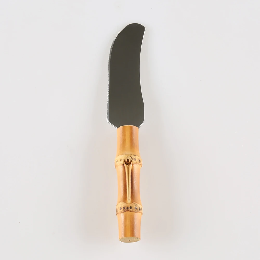 Baking Tool Stainless Steel Wood Bamboo Root Handle Toast Pizza Dessert Cake Bread Mini Small Cream Cheese Butter Spreader Knife