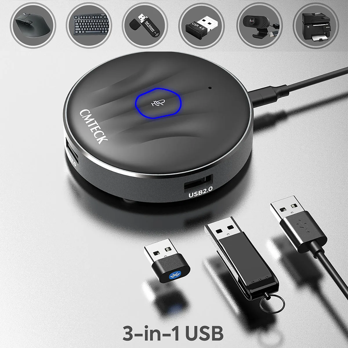 Multifuctional Conference Microphone with Usb Hubs, Headphone Jack, Type C, Zoom Omnidirection Mic for Lecture Work