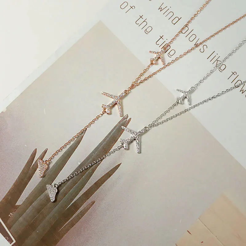 

S925 Fine Silver Inlaid Zircon Airplane Sweater Chain Korean-style Fashion Pulling Regulation Autumn And Winter Long Tassel Neck