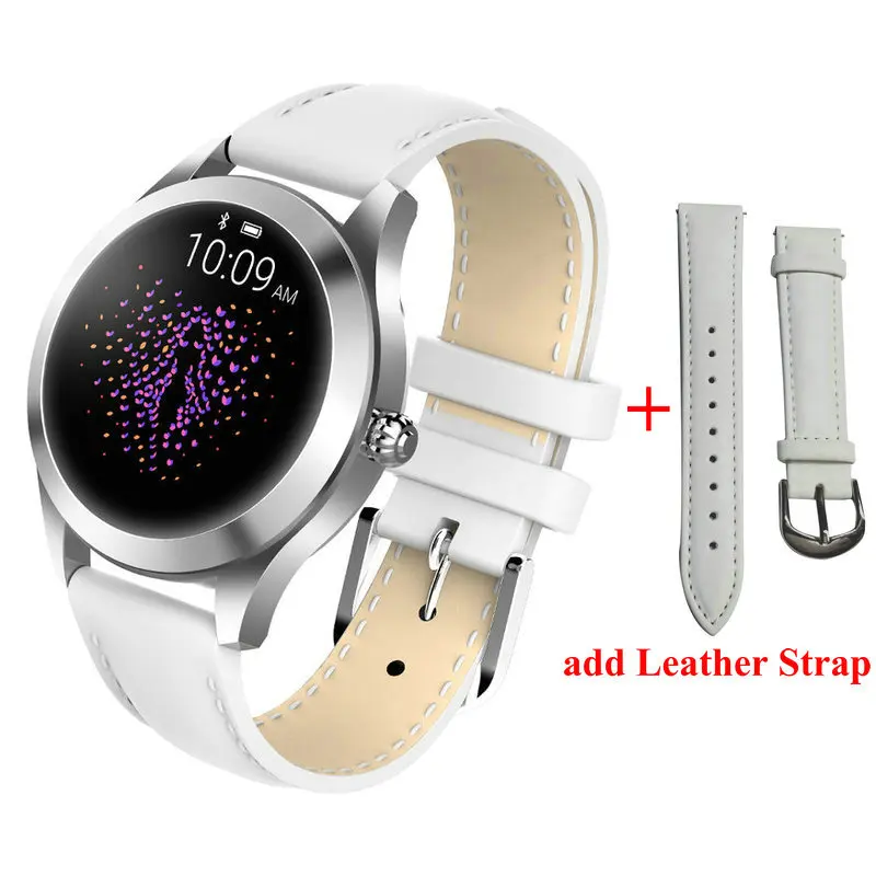 add extra strap IP68 Водонепроницаемые Смарт-часы для женщин Прекрасный браслет монитор сердечного ритма мониторинг сна Smartwatch подключение IOS Android KW10 band - Цвет: add extra strap
