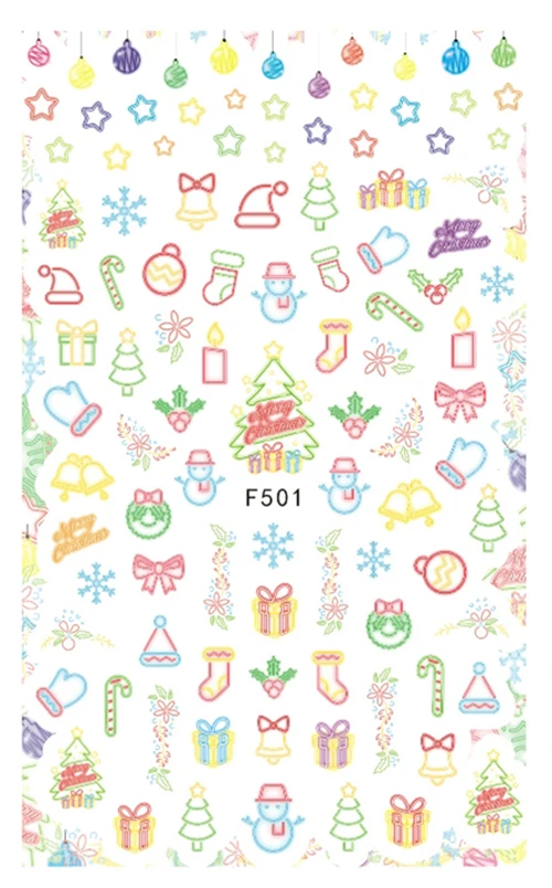 F501 Новая зимняя Новогодняя Снежинка, лося, Санта Клаус, наклейки для ногтей, наклейки для ногтей, сделай сам, маникюр, Водные Аксессуары, переводная фольга, рождественский подарок - Цвет: F501