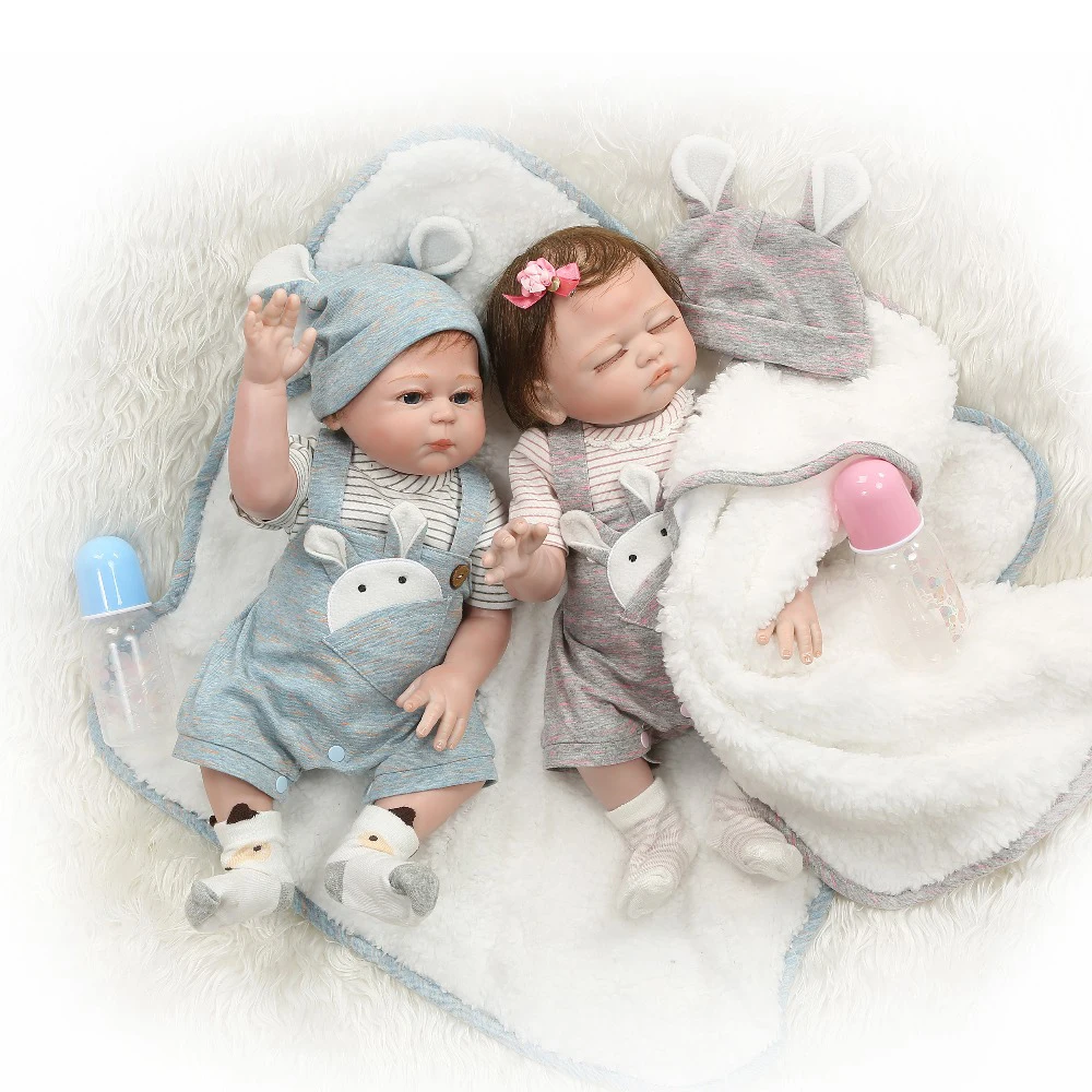 49 см всего тела силикона Reborn Baby Doll близнецов для мальчиков и девочек bebes детские