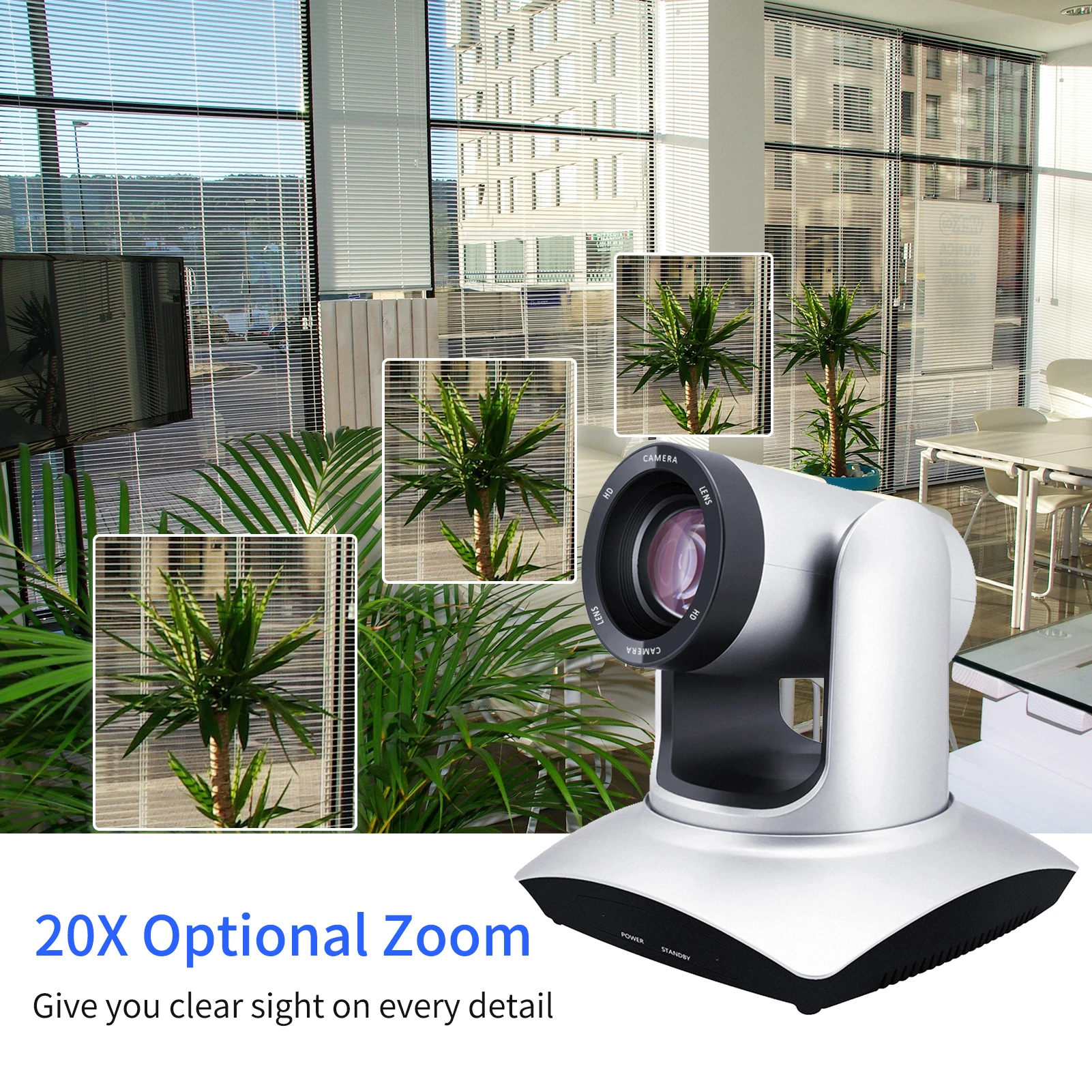 Conference PTZ Camera Wall Mount WebCam 20X Optical Zoom USB Connection with Remote Controller Compatible with Windows Mac