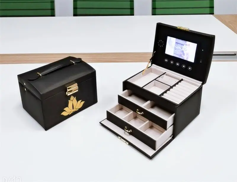 Jewelry Storage Organizer Drawers Box Mirror Leather Jewelry Box