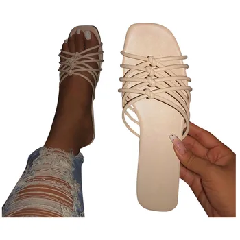 

slippers женские шлепан Womens Flats Open Toe Sandals Casual Beach Shoe Slip On Roman Slippers 37-42 plus size daily home wear