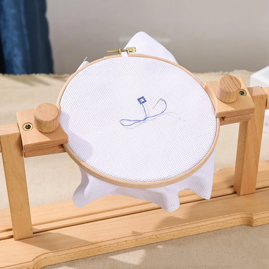 Diameter 15.75 Inch Embroidery Frame Hoop High Adjustable Wooden Stand Embroidery Frame Solid Wood Cross Stitch Rack Holder