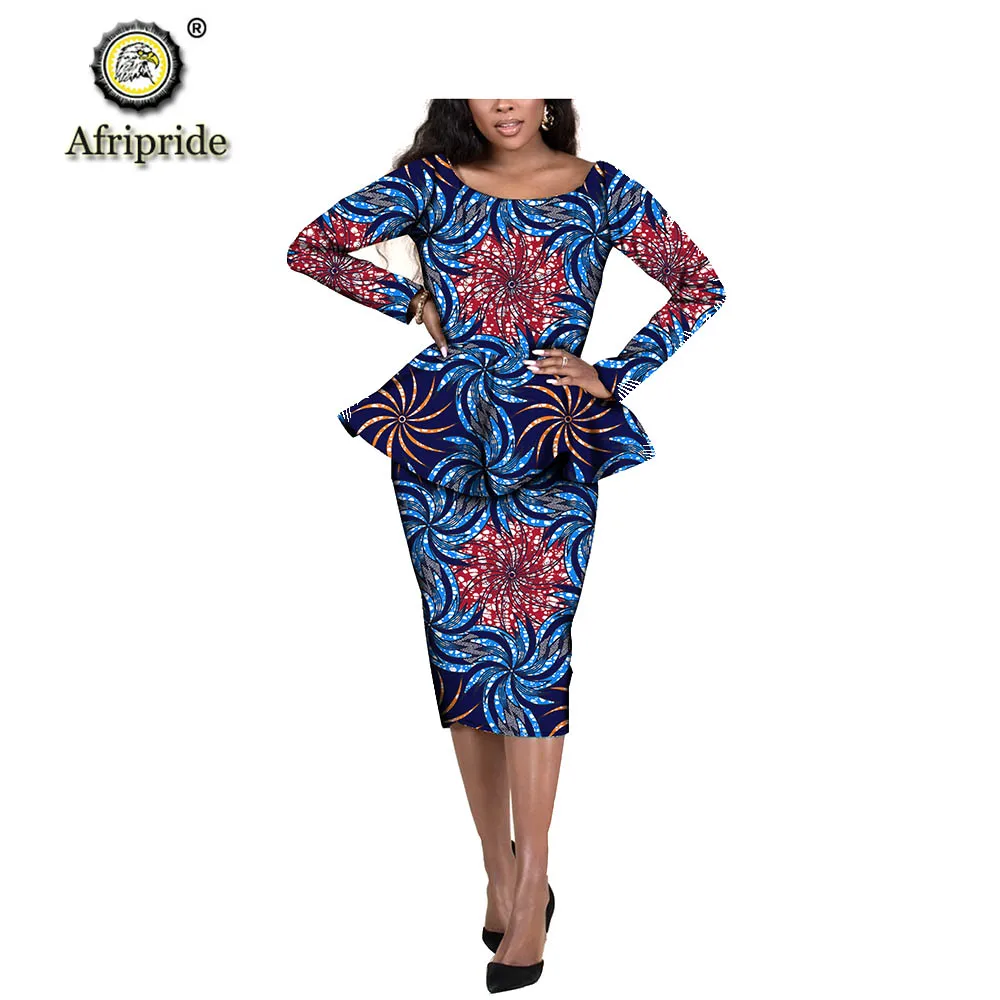 African Clothing for Women Dashiki Printed Shirts + Ankara Skirts 2 Pieces Set O-Neck Long Sleeve Tops Outfit AFRIPRIDE S1926033