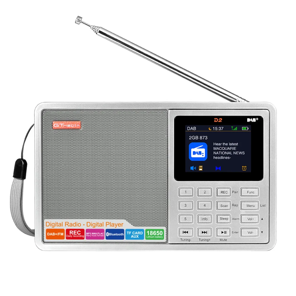 

GTMEDIA D2 DAB+ FM(RDS) Radio Portable Multi Band Radio 2.4 Inch TFT Color Display Radio Stereo Support Micro TF Card