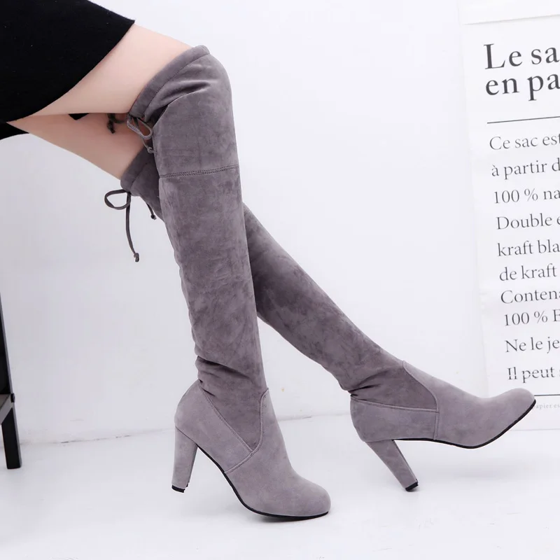 Sexy Over-the-knee Boots Women Boots Female Winter Shoes Woman Lace Up Fashion Suede High Heels Thigh High 41 42 43