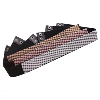 

YouLaPan Embellished Waist Belts Silver Golden Rose Gold Bling Belts for Women Sparkly Belts for Dresses Black Elastic Belt S06