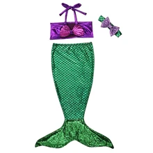 Комплект из 3 предметов для маленьких девочек; милый комплект бикини с завязками на шее, бантом и хвостом русалки; купальный костюм; пляжное нарядное платье; Карнавальный костюм для вечеринки