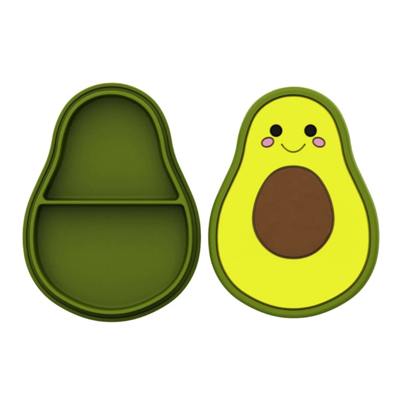 

Cute Cartoon Avocado Baby Sucker Bowl Divided Dinner Plate Infant Tableware Dish