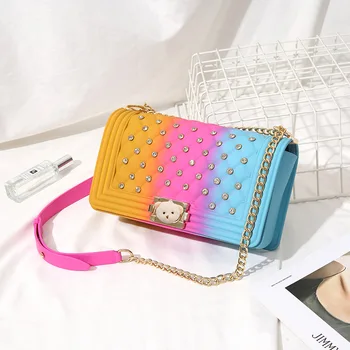 

2020 New Arrival Cross Border Trend Shoulder Color Gel Bag Graceful Europe and America Fashion Rainbow Contrast Color Cross-body