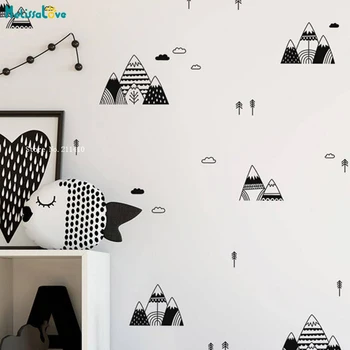 

Exquisite Mountain Wall Stickers Scandinavian Style Tree Cloud Vinyl Decals Nursery For Kids Room Poster Vinyl YT5083