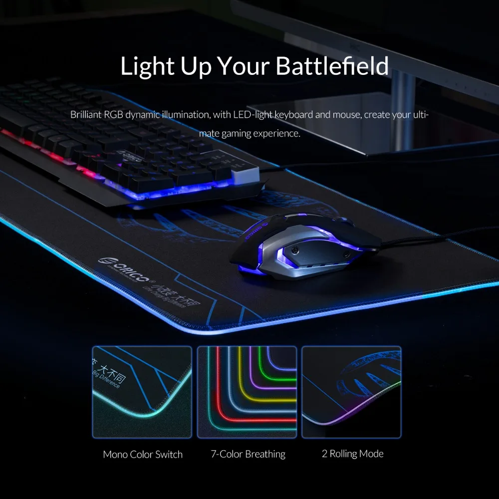 ORICO игровой коврик для мыши RGB толстый резиновый коврик для мыши большой компьютерный коврик для мыши настольная клавиатура Mirco USB коврики с светодиодный компьютерная мышь с подсветкой коврик