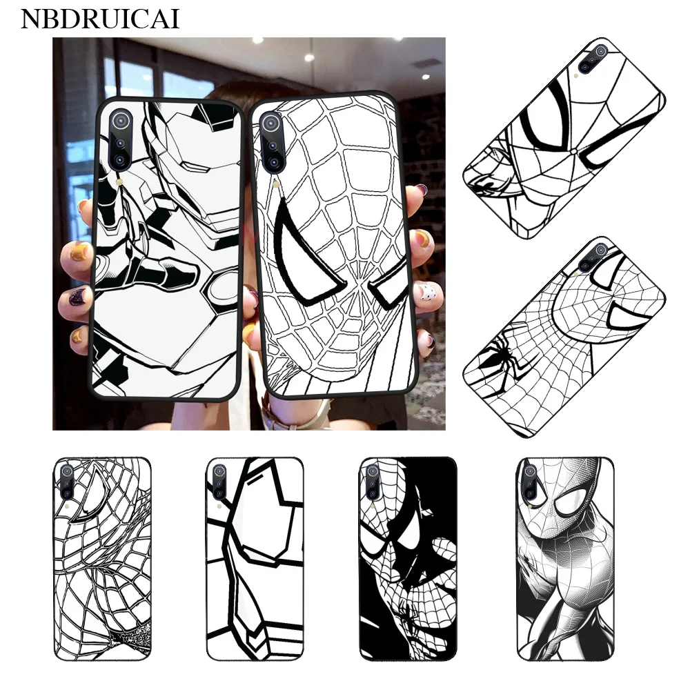 

NBDRUICAI Spiderman iron Man Marvel Cover Black Soft Phone Case for Xiaomi 8 9 se 5X Redmi 6pro 6A 4X 7 5plus note 5 7 6pro