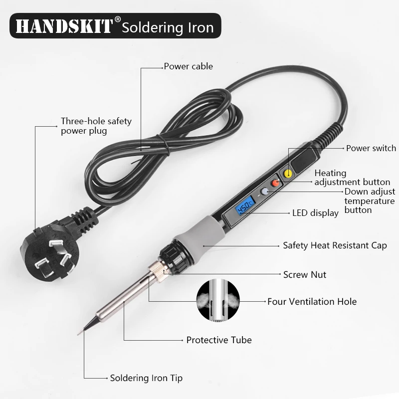 HANDSKIT EU Plug Soldador eléctrico Pantalla digital 80W Juego de sol HANDSKIT EU Plug Soldador eléctrico Pantalla digital 80W Juego de sol