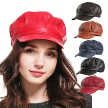 Популярная женская шапка, одноцветная восьмиугольная кепка из искусственной кожи, Женская Повседневная Кепка в британском ретро стиле, модная кепка для художника, Новинка
