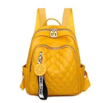 

High Qulaity Shoulder Bags Female Backpack 2020 New Fashion Pendant Women Backpack Lozenge Student Bag Solid Color Backpack