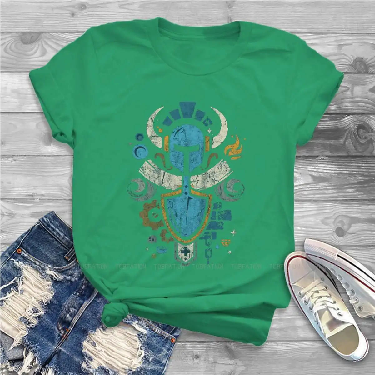 엠블럼 크레스트 O 칼라 TShirt Shovel Knight Fabric Basic T Shirt Girl Tops 5XL, 빅 세일