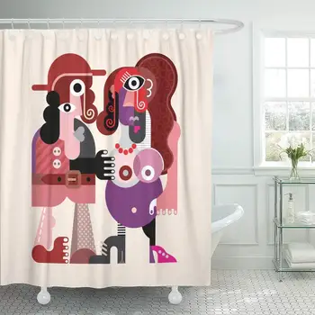 

Decorative Shower Curtain Picasso Man Dancing with Pregnant Woman Modern Abstract Love Adult Belt Breast 72"x78" Waterproof