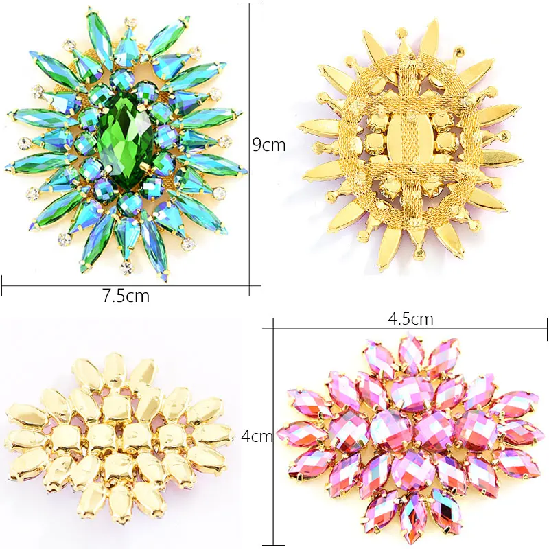 1 шт. стразы для шитья, аппликация, стеклянные Броши со стразами, разноцветные стразы для шитья, Золотая основа, свадебное платье F0055