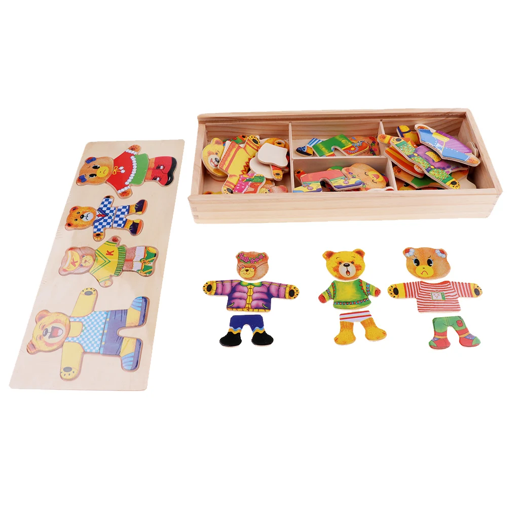 Kids Toddler Bear Animals Jigsaw Puzzle Baby Developmental Wooden Game Toy