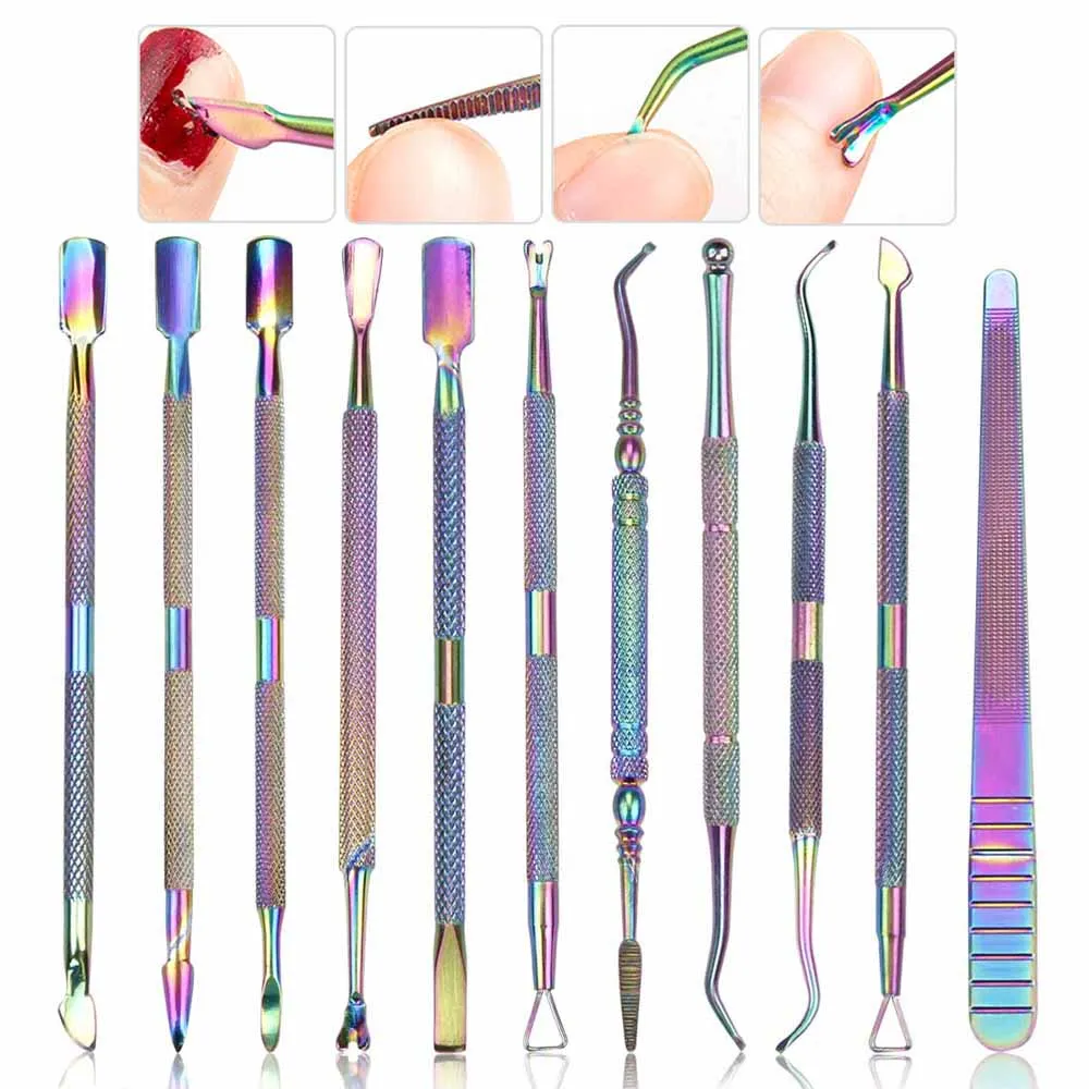 Clearance Price of  Manicure Cutter Rainbow Nail Cuticle Pusher Scissor Clippers Nippers Dead Skin Gel Polish Remover C